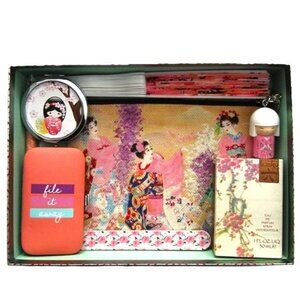 Asian Cosmetic Bag with Kimmidoll Keychain & Lucky Number 6 by Liz Claiborne NEW